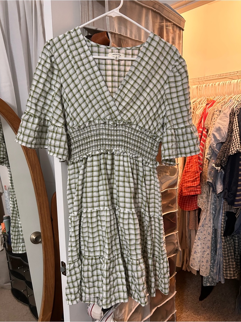 Max Studio Smocked Waist Green Plaid Women’s Dress